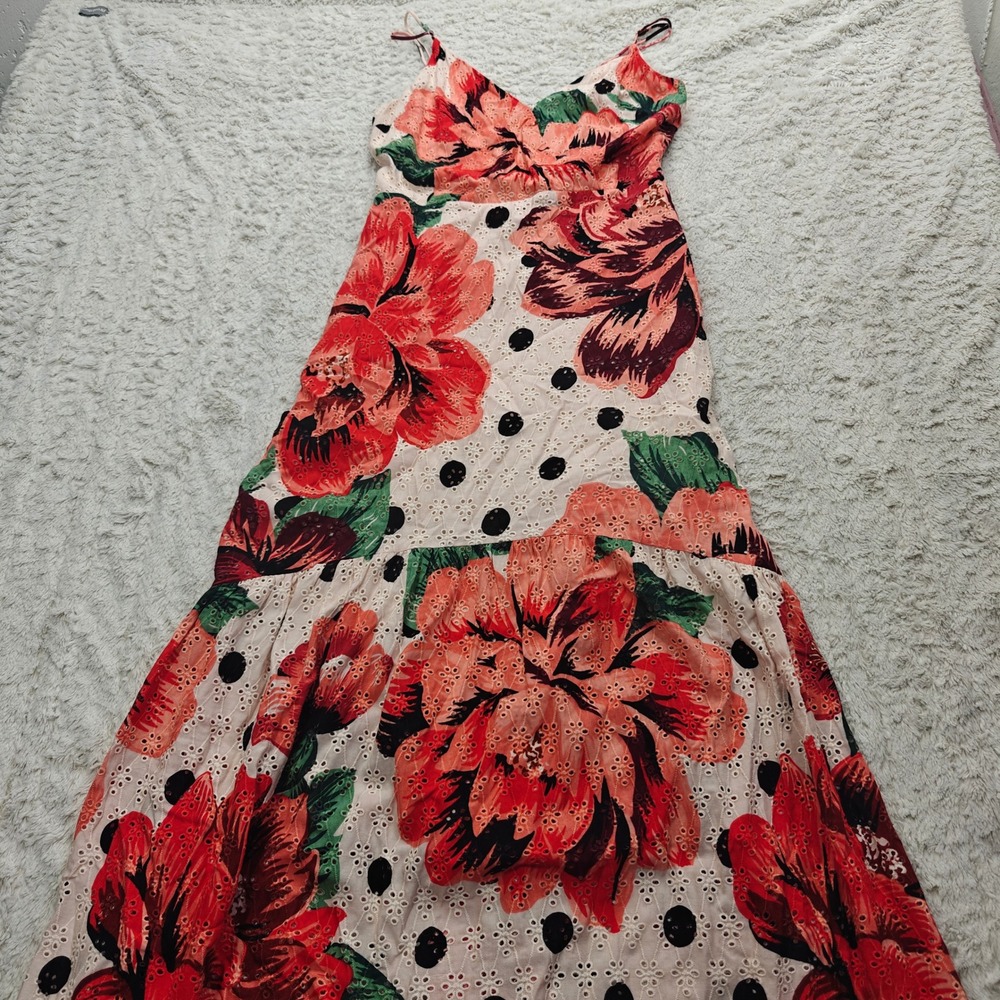 Floral Polka Dot Garden Party Maxi Dress Women 6 FARM‎ Rio Anthropologie Riviera